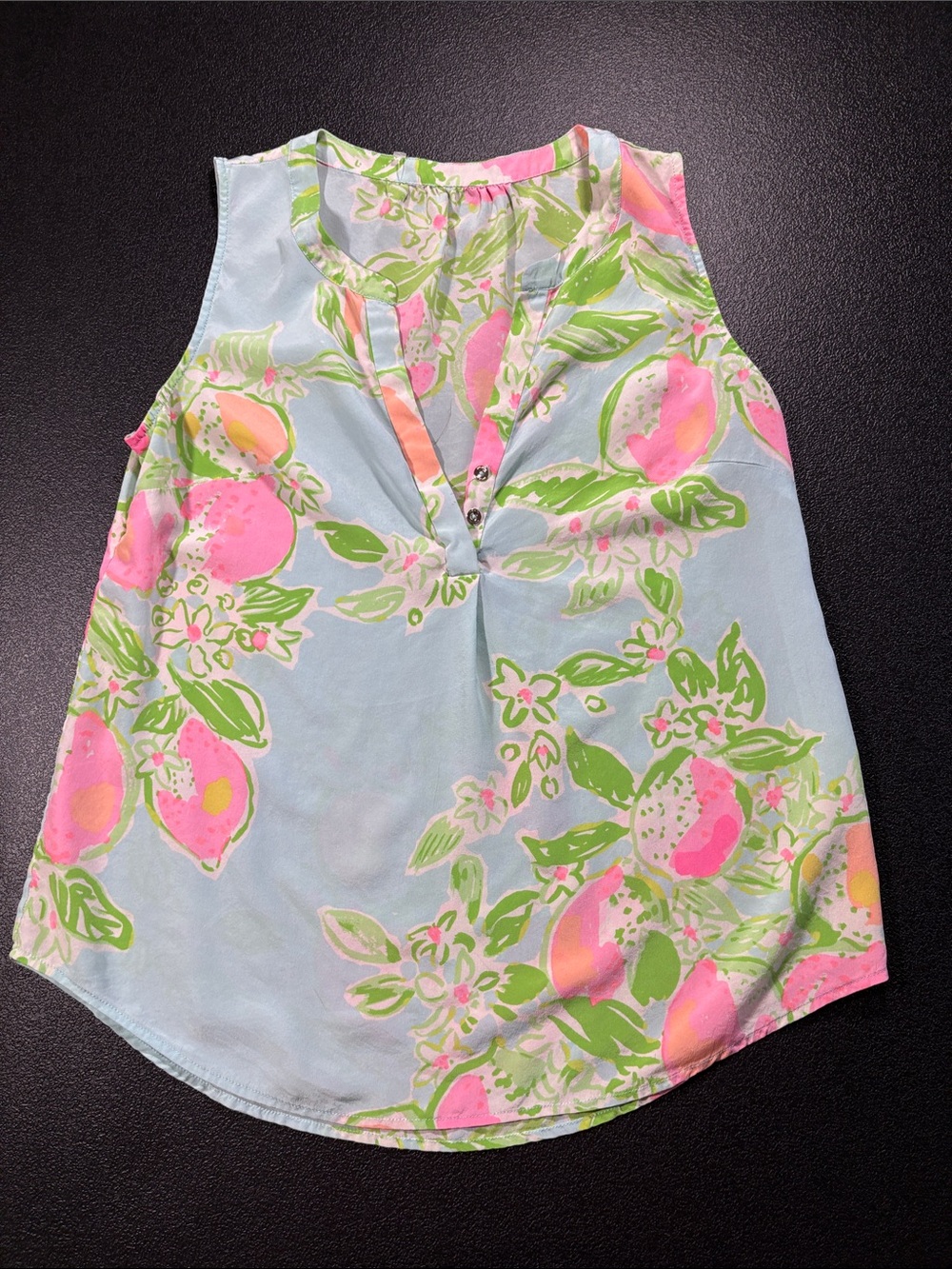 Lilly Pulitzer Floral Sleeveless Blouse Top Blue Pink Green Size Small